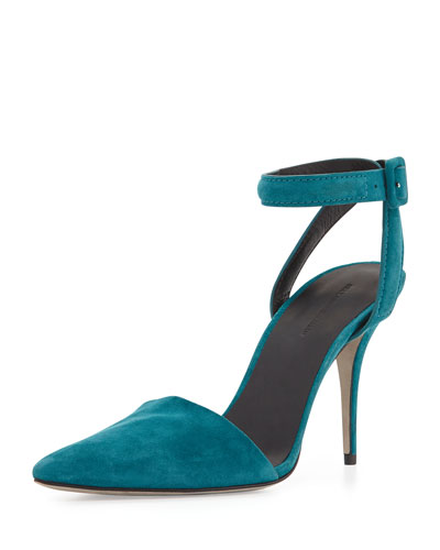 X298B Alexander Wang Lovisa Suede Ankle-Wrap Pump, Dark Mosaic