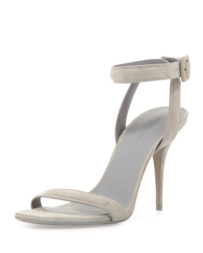 X297T Alexander Wang Antonia Suede Ankle-Wrap Sandal, Oyster