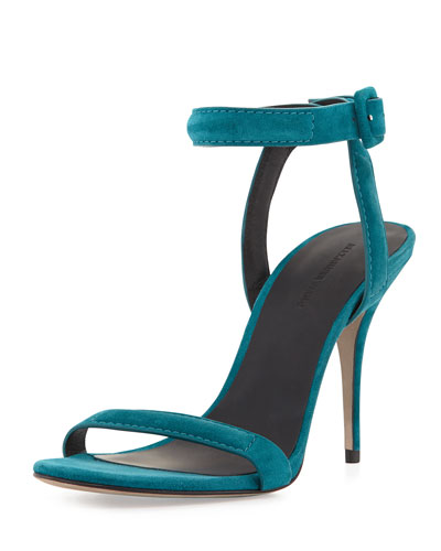 X297R Alexander Wang Antonia Suede Ankle-Wrap Sandal, Dark Mosaic