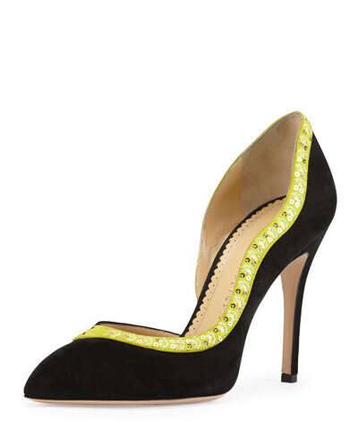 X28XE Charlotte Olympia Serpent Half d'Orsay Suede Pump, Black