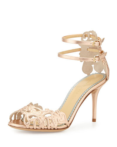 X25GV Charlotte Olympia Margherita Metallic Cutout Sandal, Rose Gold