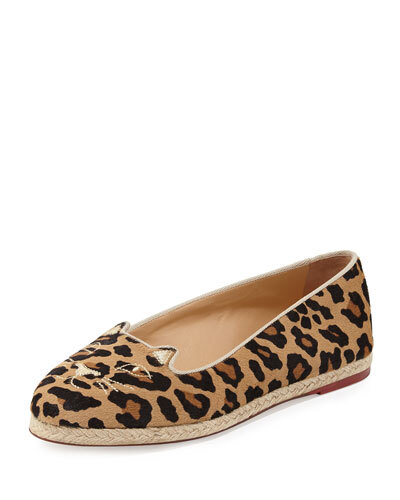 X25H7 Charlotte Olympia Capri Cats Leopard-Print Espadrille Flat