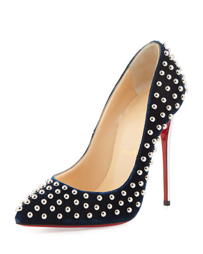 X2AD6 Christian Louboutin Billy Studded Velvet Red-Sole Pump