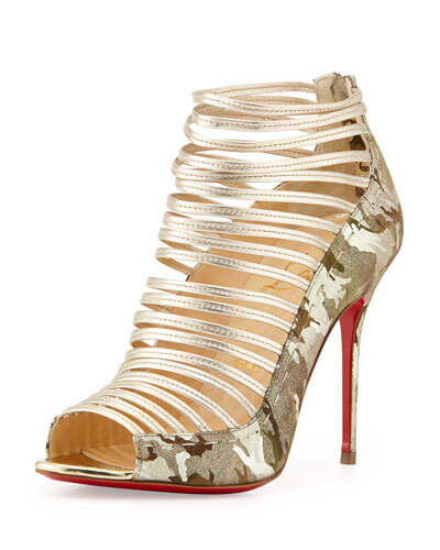 X252B Christian Louboutin Gortika Camo &amp;amp; Metallic Red Sole Bootie, Gold/Platine