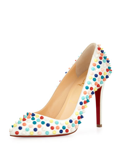 X1ZSP Christian Louboutin Pigalle Spikes Red Sole Pump, White Multi