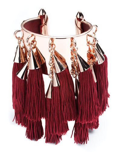 Y298U Eddie Borgo Large Silk Tassel Cuff, Rose/Burgundy