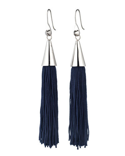 Y25XT Eddie Borgo Silvertone Small Silk Tassel Earrings, Navy