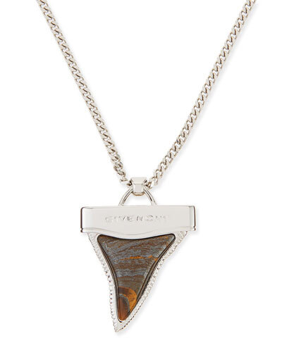 Y26PT Givenchy Silvertone Shark Tooth Necklace with Tiger Iron, 36&amp;quot;