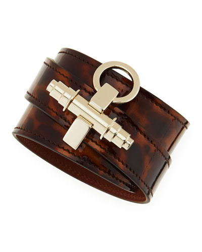 Y26Q8 Givenchy Tortoise Leather Wrap Bracelet, Brown