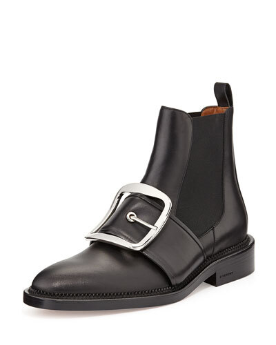 X275R Givenchy Buckle-Strap Leather Ankle Boot, Black