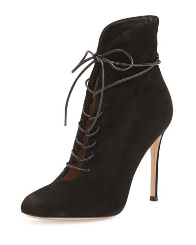 X2AU7 Gianvito Rossi Suede Lace-Up Bootie