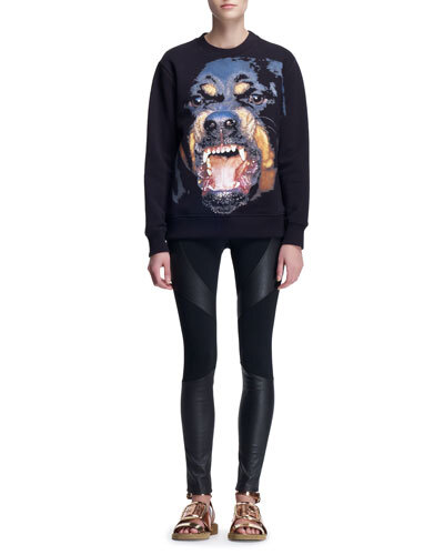 -526W Givenchy Giant Rottweiler Crew Sweatshirt and Leather-Paneled Punto Milano Leggings