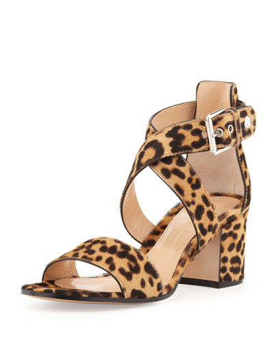 X21Q5 Gianvito Rossi Leopard-Print Calf Hair Low-Heel Sandal