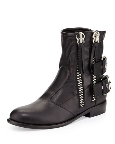 X28YT Giuseppe Zanotti Double-Zip Moto Ankle Boot, Nero