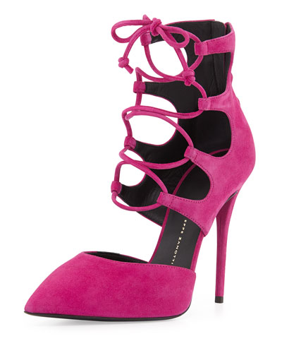 X265P Giuseppe Zanotti Suede Lace-Up Pump, Fuchsia