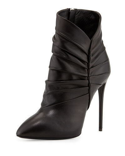 X26CF Giuseppe Zanotti Pleated Peak Leather Bootie, Nero