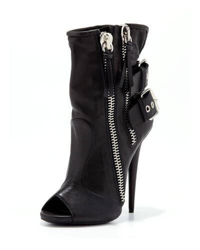 X1XC5 Giuseppe Zanotti Double-Buckle Biker Peep-Toe Bootie, Black