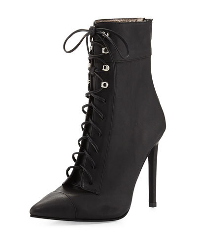 X2DT2 Jeffrey Campbell Elphaba Grainy Leather Lace-Up Bootie, Black