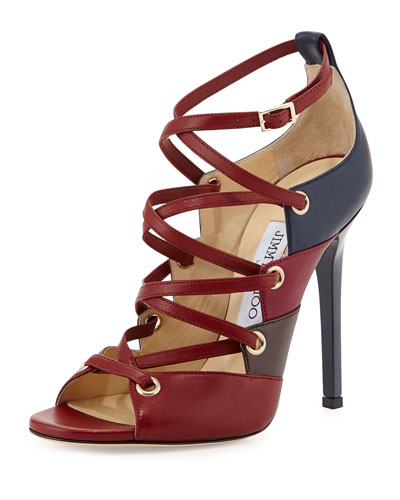 X2AYK Jimmy Choo Linger Napa Lace-Up Sandal, Jasper Mix