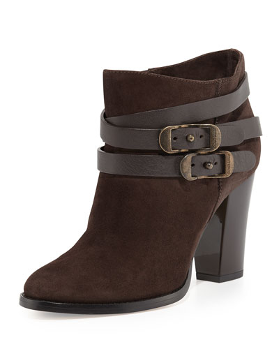 X289T Jimmy Choo Melba Wrap-Strap Suede Ankle Boot, Ebony