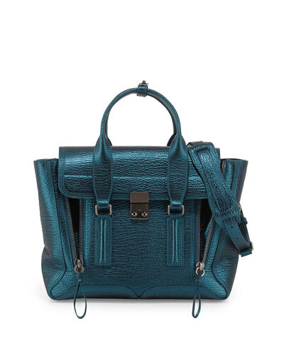 V23M6 3.1 Phillip Lim Pashli Medium Metallic Satchel Bag, Turquoise