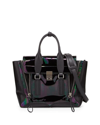 V23M0 3.1 Phillip Lim Pashli Medium Iridescent Zip Satchel Bag, Black