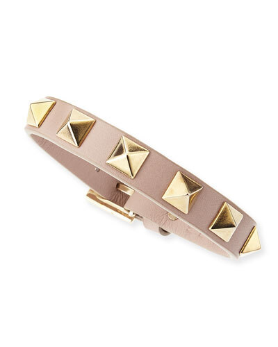 Y26FL Valentino Small Rockstud Leather Bracelet, Taupe