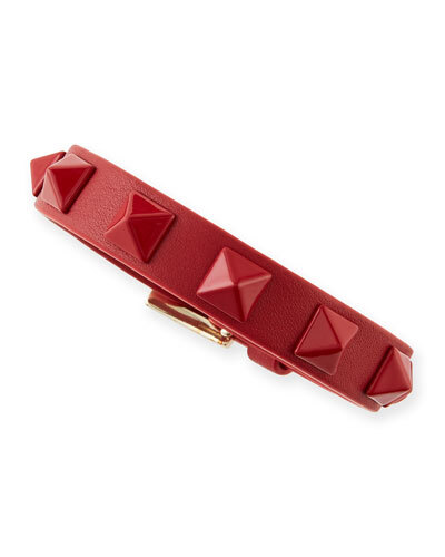 Y25L8 Valentino Small Rockstud Leather Buckled Bracelet, Red