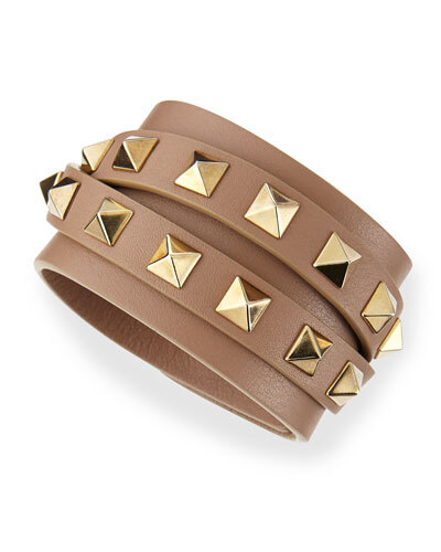 Y251E Valentino Multi-Wrap Rockstud Leather Bracelet, Taupe