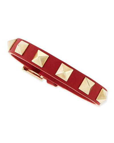 Y250Y Valentino Small Rockstud Leather Buckled Bracelet, Red