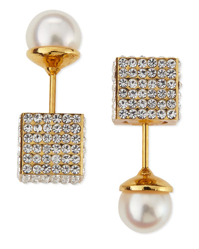 Y249C Vita Fede Pave Crystal Cube &amp;amp; Pearl Earrings