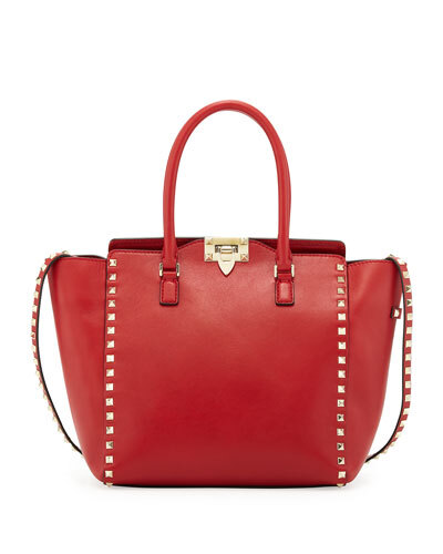 V1T37 Valentino Rockstud Shopper Tote, Red