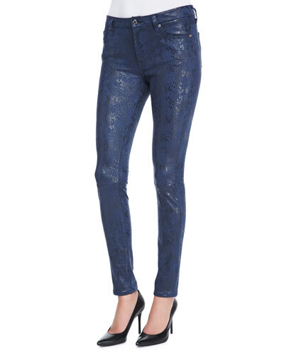 T8JGM 7 For All Mankind Snake-Print Coated Skinny Jeans, Navy