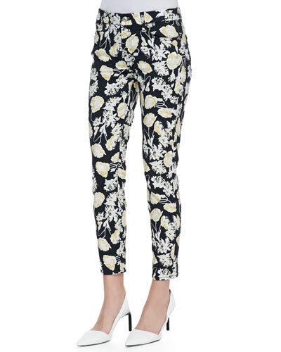 T838G 7 For All Mankind Cropped Skinny Jeans with Floral Print