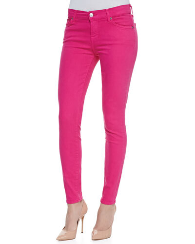 T86S7 7 For All Mankind Slim Illusion Skinny Jeans, Hot Pink