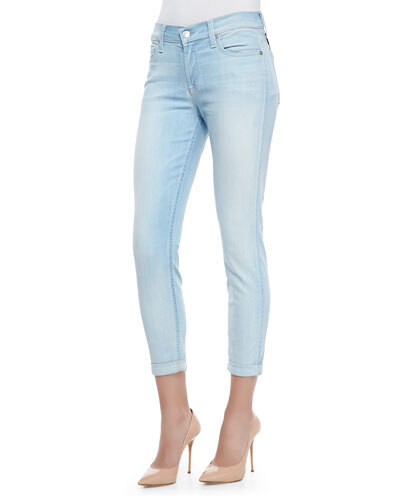 T7PXP 7 For All Mankind Skinny Cropped &amp;amp; Rolled Jeans, Powdered Blue