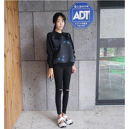 2014韩国新款ulzzang原宿BF渐变彩色宇宙科幻星空宽松卫衣长袖T恤…