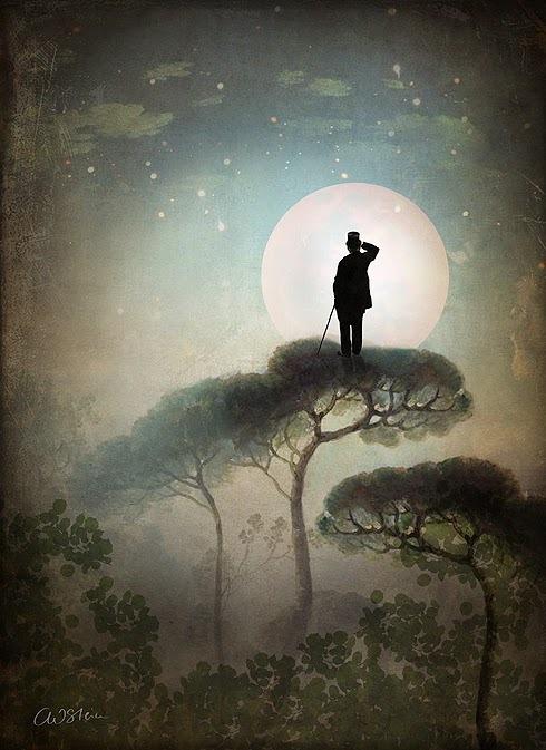 德国设计师Catrin Welz-Stein的超现实主义拼贴画作品，通过photoshop把照片与画结合出来，创造出唯美的月夜。