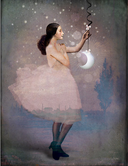 德国设计师Catrin Welz-Stein的超现实主义拼贴画作品，通过photoshop把照片与画结合出来，创造出唯美的月夜。