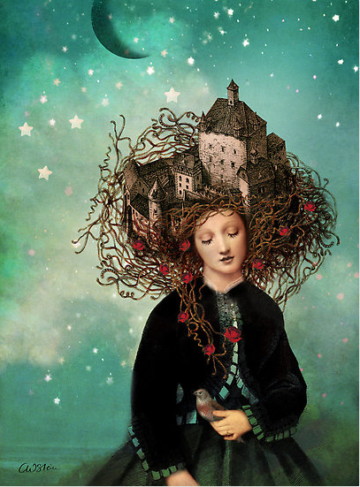 德国设计师Catrin Welz-Stein的超现实主义拼贴画作品，通过photoshop把照片与画结合出来，创造出唯美的月夜。