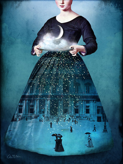 德国设计师Catrin Welz-Stein的超现实主义拼贴画作品，通过photoshop把照片与画结合出来，创造出唯美的月夜。