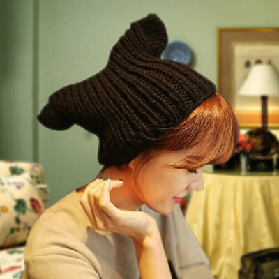 鲸鱼尾耳朵帽子女 冬天韩版 潮针织毛线帽韩国时尚可爱秋女士帽子