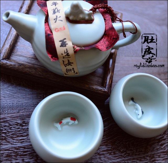 正品汝窑茶具- 茶中鲤 开片汝瓷 茶壶 茶杯 礼盒套装 七夕礼物