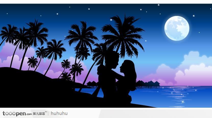 海边夜色下的情侣