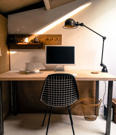 The shelves in Yardwork Co’s space upstairs are made from wood reclaimed from various sites around Venice. Everything except Woitunsky and Anderson’s desks (which are new plywood and steel) is made …