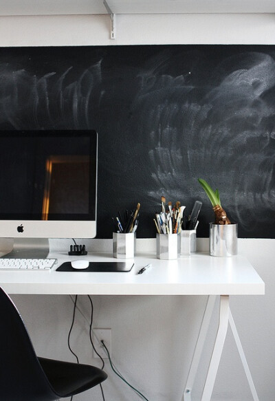 Nice use if chalkboard at a desk. A Merry Mishap | #saltstudionyc