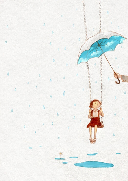 下雨了姑娘你还要坐秋千的话，我给你撑伞。