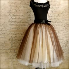 Brown and cream tutu for women. One of our popular tulle skirts, now with wide black ribbon waist.. $145.00, via Etsy.