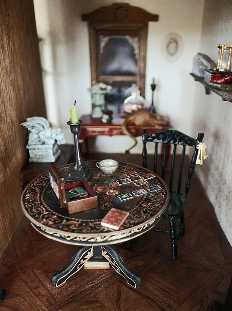 Haunted dollhouse with tiny tarot cards by jennythebloggess. #miniature #dollhouse #witch