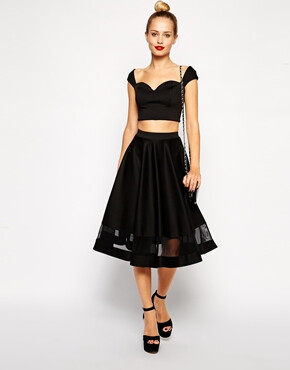 ASOS Midi Skirt in Scuba with Sheer Panel￥416.66